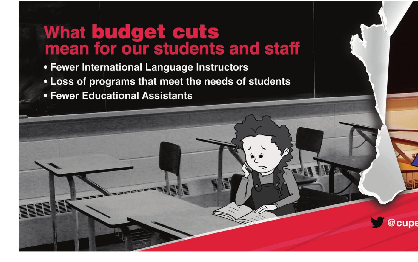 International Language Instructors subway car ad: What budget cuts mean for our students and staff, Toronto Education Workers campaign