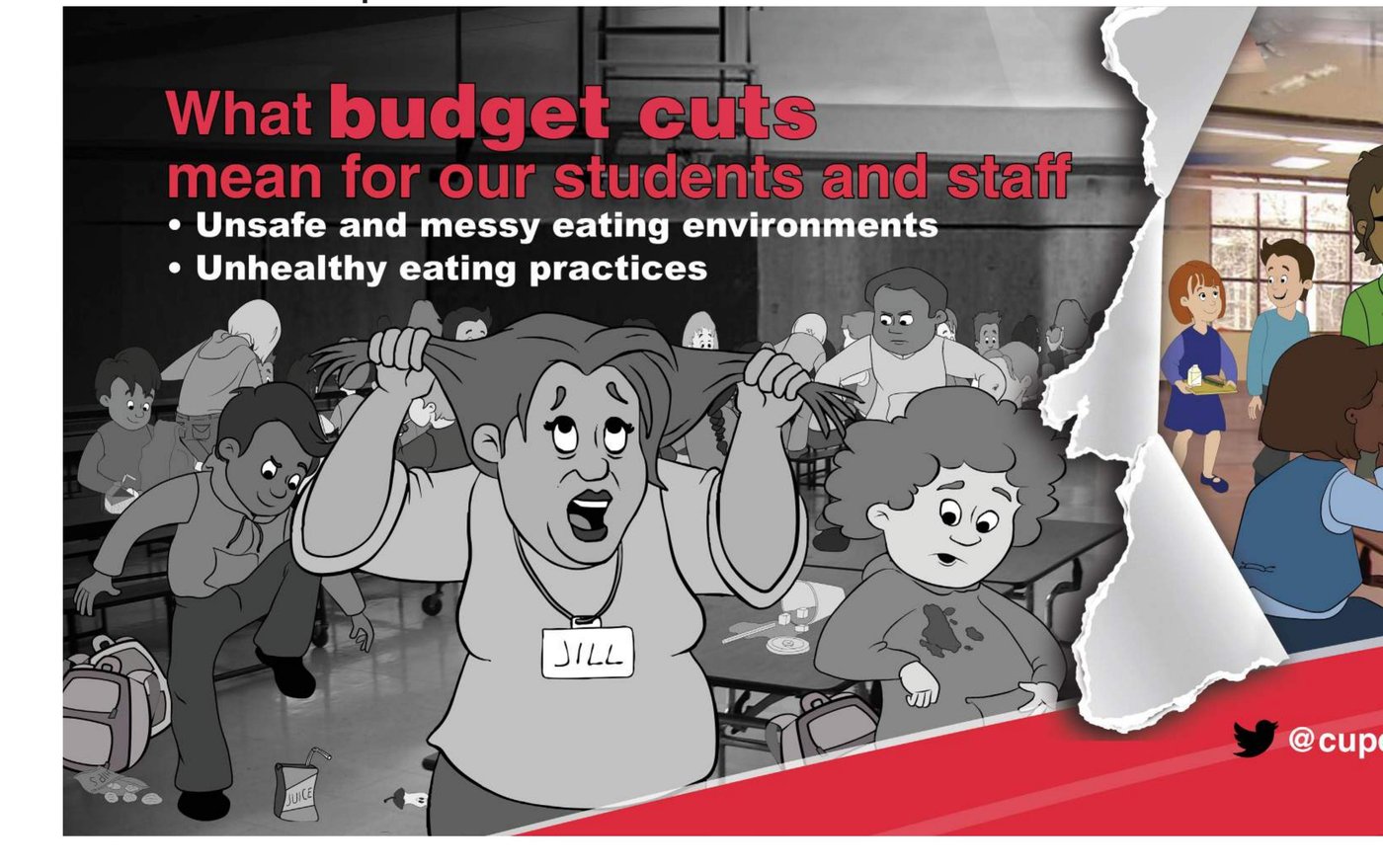 Lunchroom Supervisor subway car ad: What budget cuts mean for our students and staff, Toronto Education Workers campaign