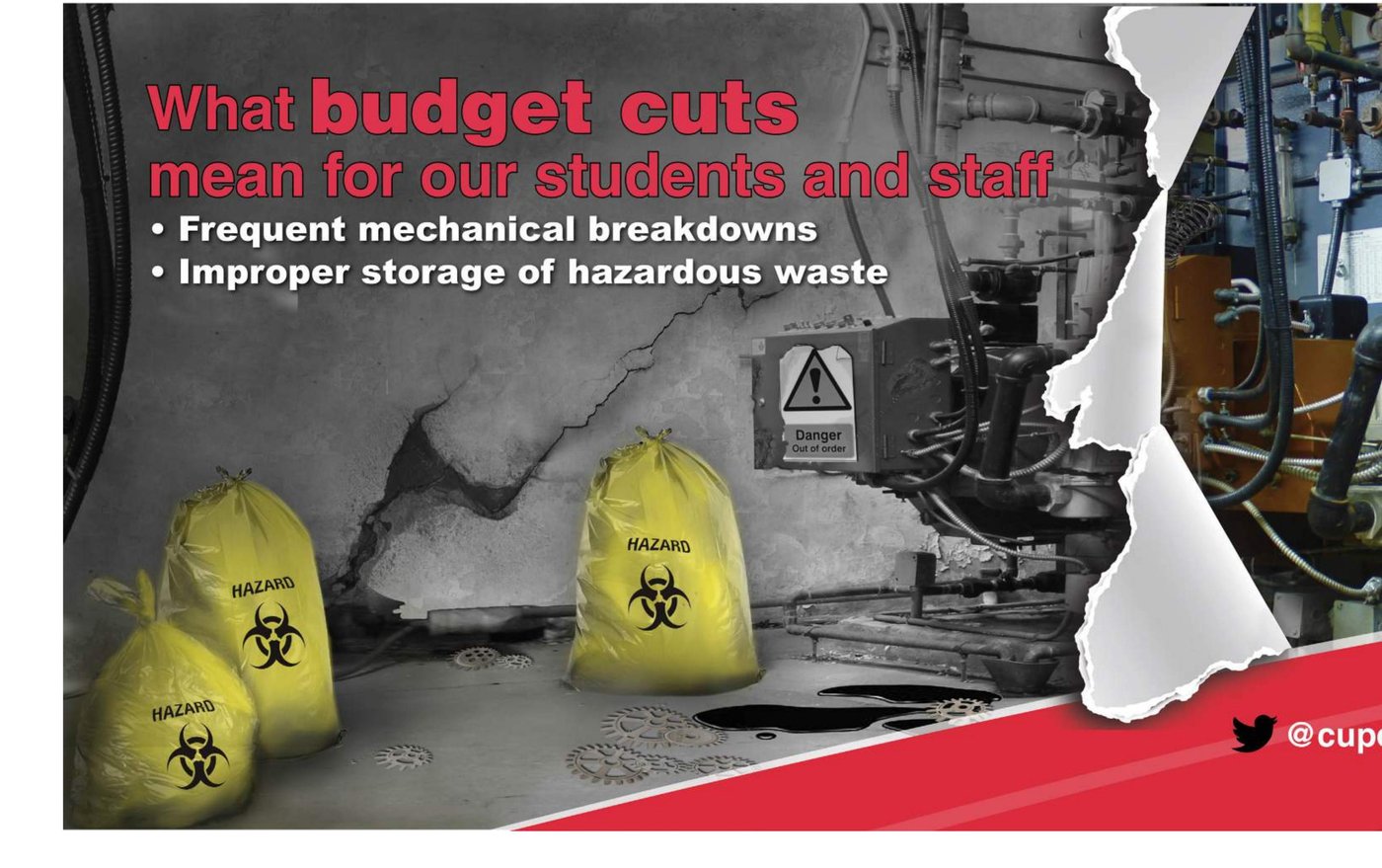 Head Caretaker subway car ad: What budget cuts mean for our students and staff, Toronto Education Workers campaign
